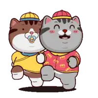 two cartoon cats are standing next to each other and one has a pacifier