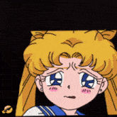 a cartoon drawing of a girl with blonde hair and blue eyes