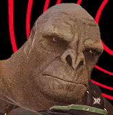 a close up of a man 's face with a red circle around it