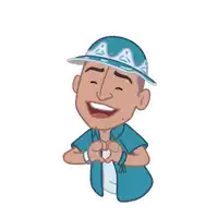 a cartoon of a man wearing a hat and making a heart with his hands
