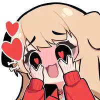 a cartoon of a girl with hearts around her eyes and a bone