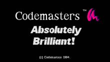 a black background with the words codemasters absolutely brilliant in white letters