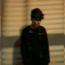 a blurry picture of a person standing in front of a wall