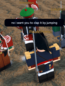a group of soldiers are playing a video game and one of them says no i want you to clap it by jumping