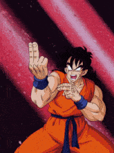 a cartoon character is giving the middle finger in front of a red background