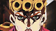 a close up of a cartoon character 's face with three circles in his hair