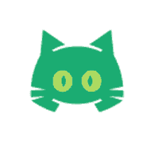 a green cat with yellow eyes and a white background