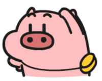 a cartoon pig is holding a coin in its hand