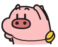 a cartoon pig is holding a coin in its hand