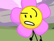 a cartoon drawing of a flower with a yellow face and a pink flower petal