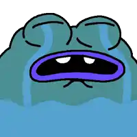 a cartoon frog with a purple mouth is crying