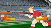 a soccer player with the number 8 on his shirt is running on the field .
