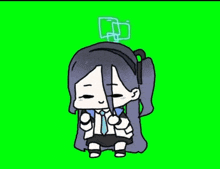 a drawing of a girl with long hair and a headband on a green screen .