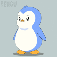 a blue and white penguin with the word pengu in the corner