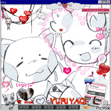 a computer screen with a drawing of two cats and a box that says love on it
