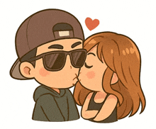 a man and woman kissing with a heart above them