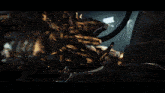 a large robot with horns is standing in a dark hallway