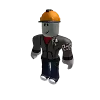 a roblox character is wearing a hard hat and a jacket with the letter f on it