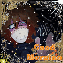 a picture of a man with glasses and the words good morning on it