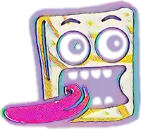 a cartoon drawing of a spongebob squarepants character with a purple tongue sticking out