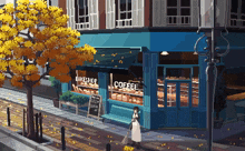 a pixel art drawing of a bakery with the words coffee on the front