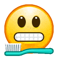 a smiley face is holding a toothbrush with toothpaste on it