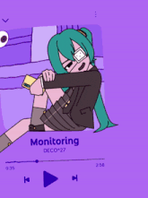 a cartoon drawing of a girl sitting on a bed with the words monitoring deco 27 on the bottom