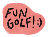 a pink sticker that says fun golf