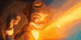 a cartoon character in a top hat is holding a torch in his hand