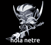 a cartoon character with a sword and the words hola netre below it