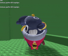 a cartoon character is standing on a green tile floor with the words " formas parte del equipo " in the corner
