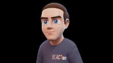 a cartoon character wearing a react bot shirt