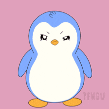 a penguin with flames coming out of its legs