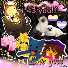 a collage of cartoon characters with the words love you written on the bottom