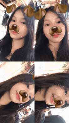 a girl with a dog mask on her face takes a selfie