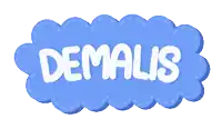 a blue cloud with the word demalis in white letters