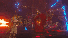 a video game character is fighting a monster in a room .