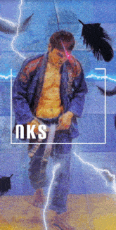 a painting of a man with the word nks on the top