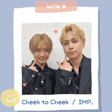 a photo of two men with the caption smile cheek to cheek / imp.