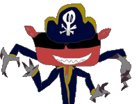a cartoon drawing of a pirate with a skull and crossbones on his hat