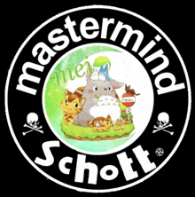 a logo for mastermind schott shows a totoro and a cat