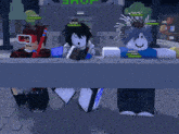a group of roblox characters are standing in front of a shop sign