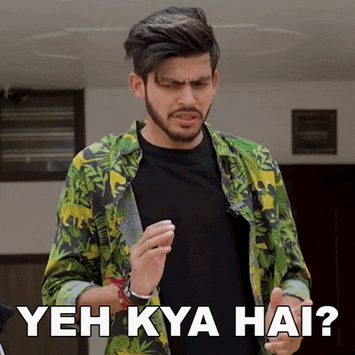 a man with a beard is wearing a green and yellow shirt and says yeh kya hai