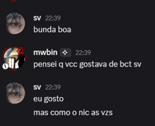 a screenshot of a conversation between sv and mwbin with the time of 22:39