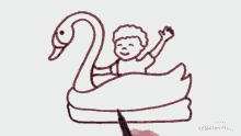 a person is drawing a boy riding a swan
