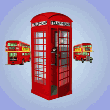 Red Telephone Box Red Bus GIF - Red Telephone Box Red Bus 3d Gifs Artist GIFs