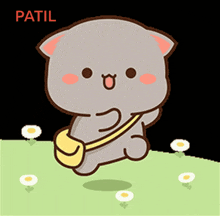 a cartoon of a cat with a yellow bag on its back