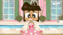 a cartoon of a girl in a pink dress with a crown on her head