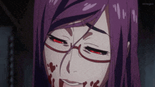 a close up of a woman with blood on her face and the word rinnegon behind her