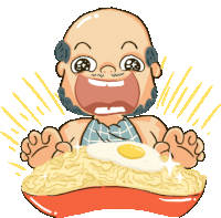 Excited Uncle Enjoys Noodles Sticker